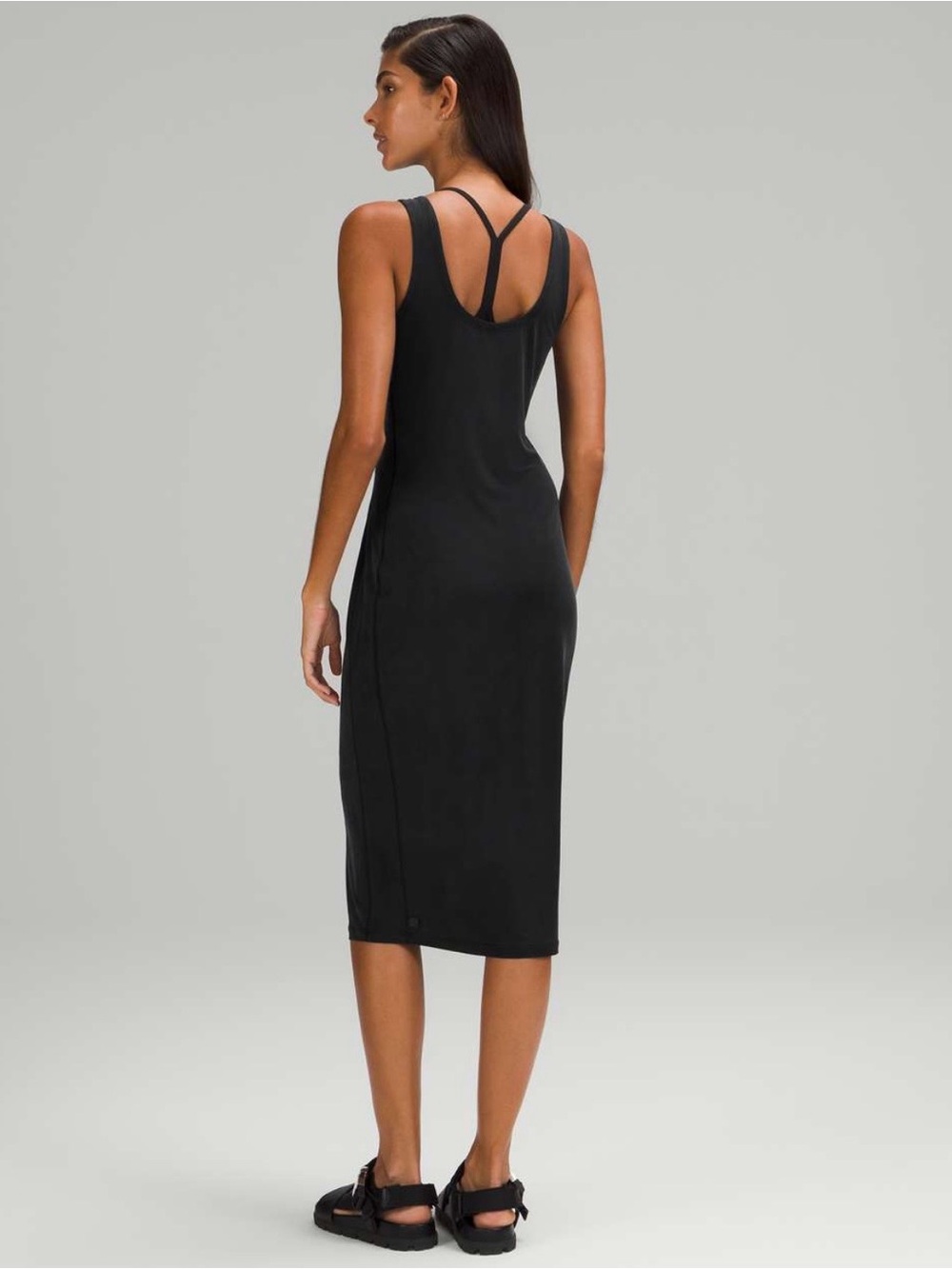Black Sleeveless Midi Dress with Strappy Back